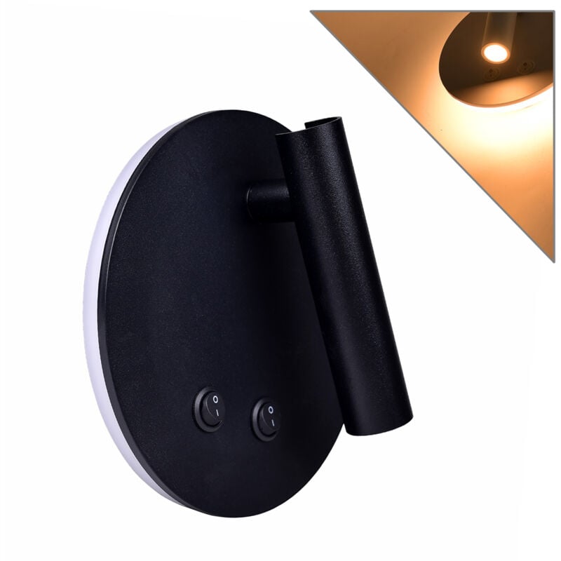 foto del prodotto partenopea utensili applique led 8w per interni con doppia emissione luminosa a luce calda design moderno nero tondo in alluminio illuminazione