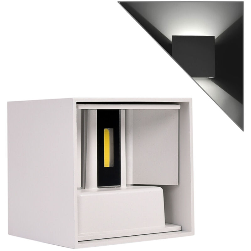foto del prodotto partenopea utensili applique led cubo bianco 10w con luce fredda 6500k illuminazione regolabile perfetta per ambienti esterni ip65