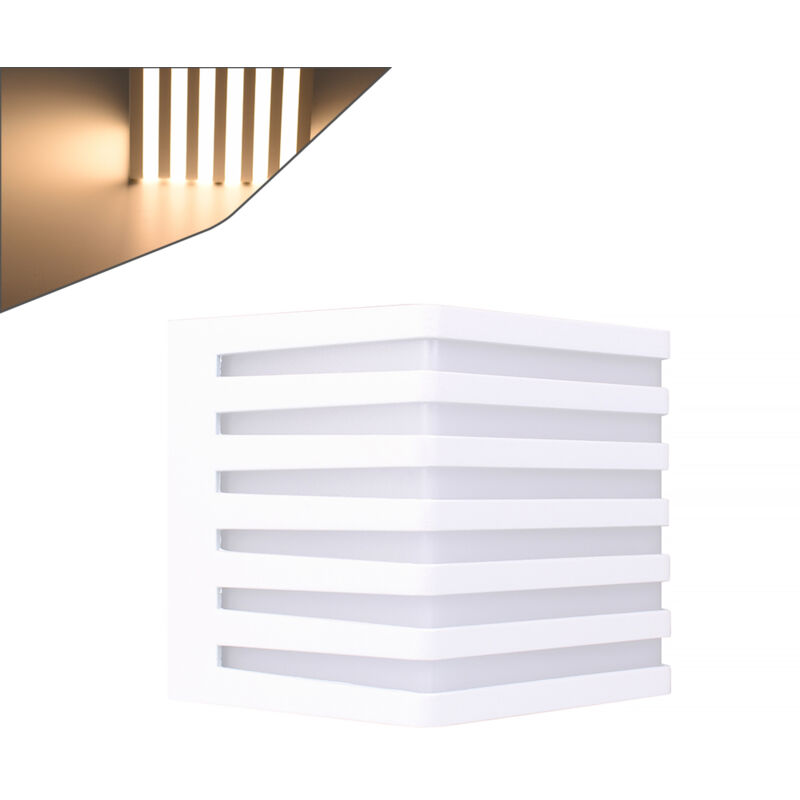 foto del prodotto partenopea utensili applique led cubo da esterno ip54 in alluminio bianco illuminazione calda 3000k design minimalista
