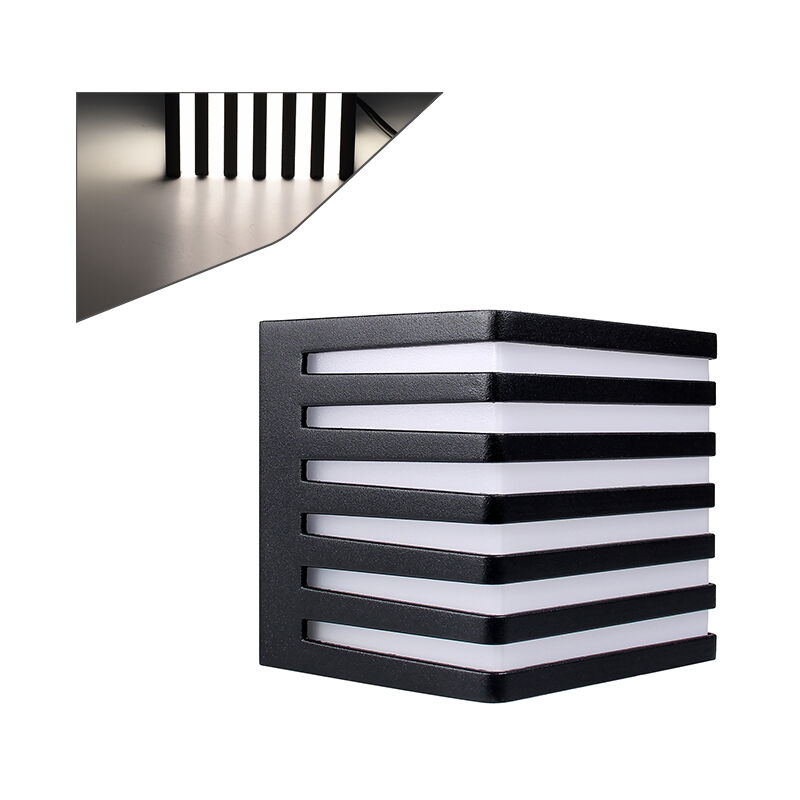 foto del prodotto partenopea utensili applique led cubo in alluminio nero e pvc bianco luce naturale 4000k illuminazione moderna da esterno ip54 design innovativo