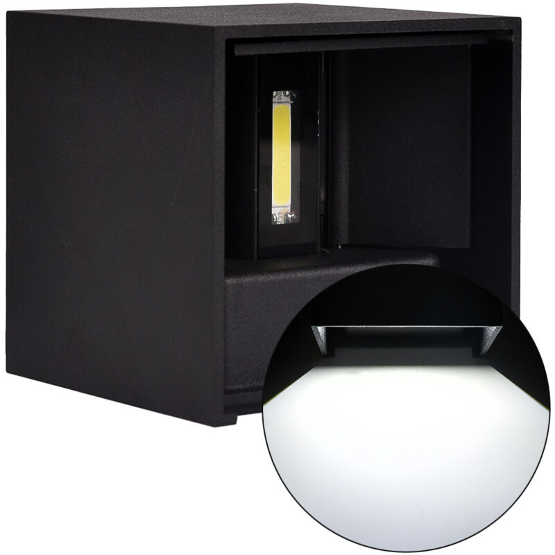 foto del prodotto partenopea utensili applique led cubo nero 10w luce fredda 6500k con doppia emissione design moderno ip65 per esterni