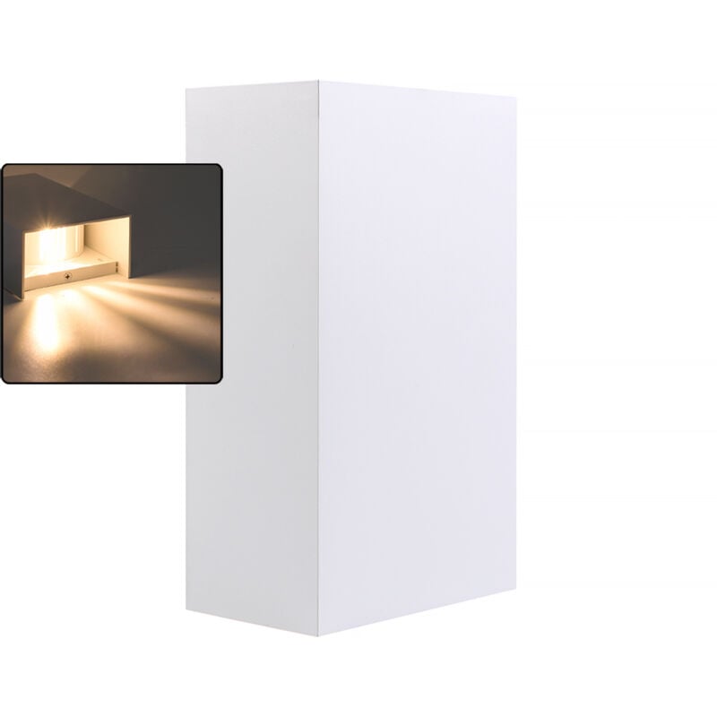 foto del prodotto partenopea utensili applique led da esterno rettangolare 10w in alluminio bianco luce calda doppia emissione di luce regolabile