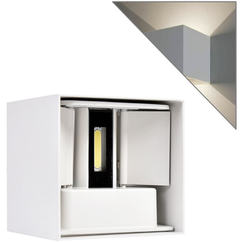 foto del prodotto partenopea utensili applique led design moderno 6w cubo bianco ip65 luce naturale 4000k doppia emissione regolabile alta efficienza luminosa con