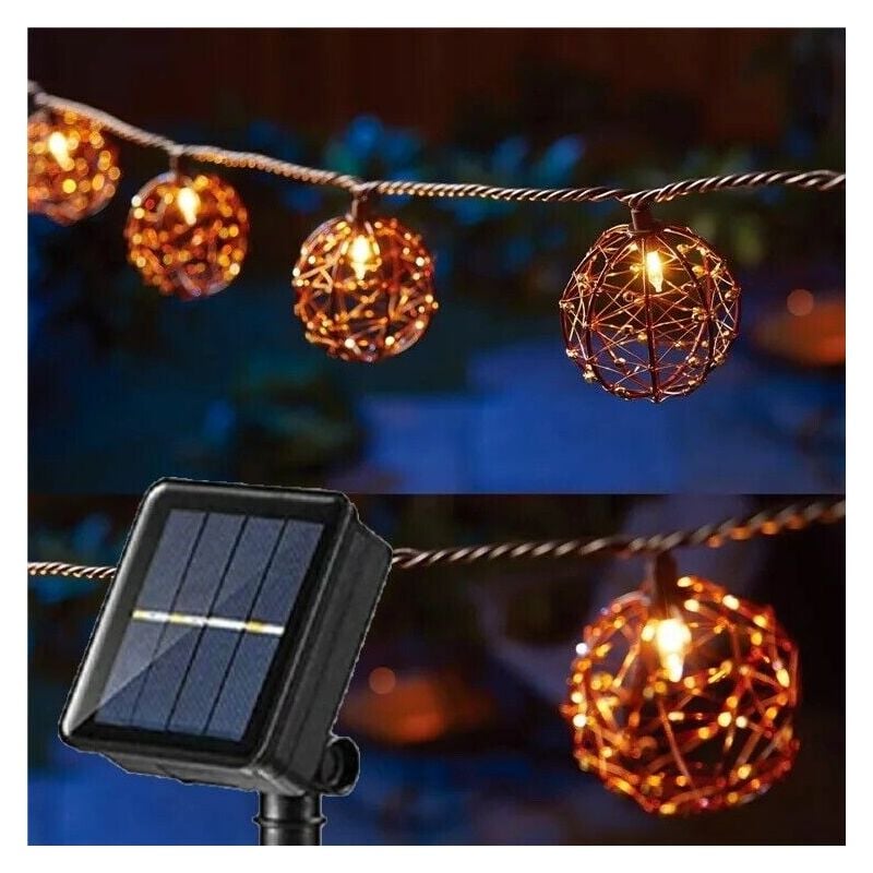 foto del prodotto partenopea utensili catena di luci a led 10 lampadine per esterno da giardino energia solare da 3.8m