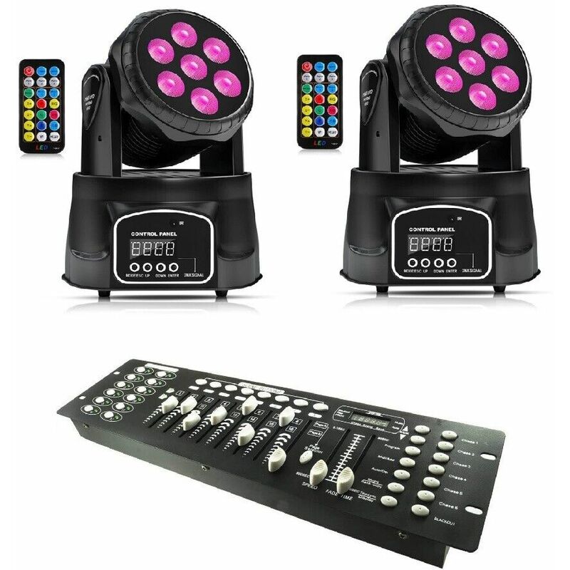 foto del prodotto partenopea utensili coppia di teste rotanti led rgbw con telecomando e mixer 192 canali luci disco mini wash