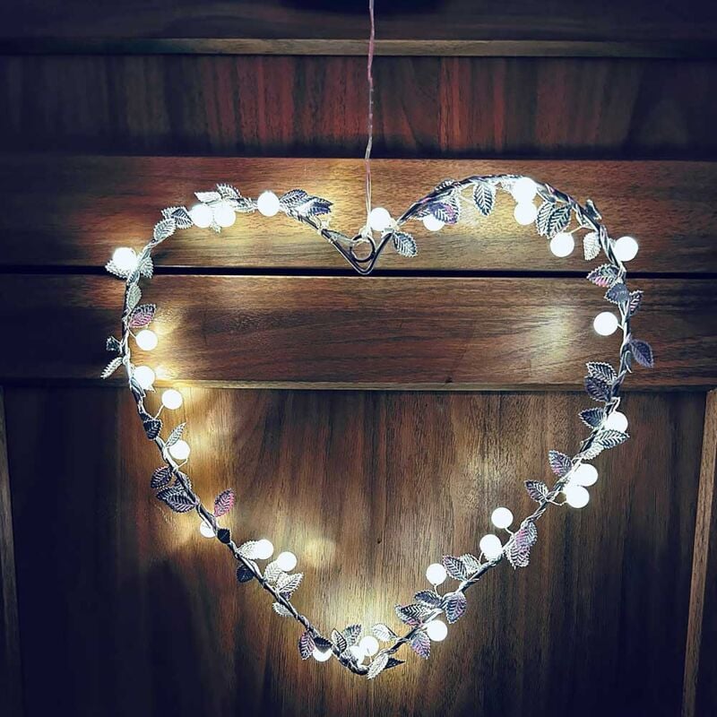 foto del prodotto partenopea utensili - cuore luminoso decorazione natalizia per feste 30 cm con 30 led a luce calda alimentati a batteria