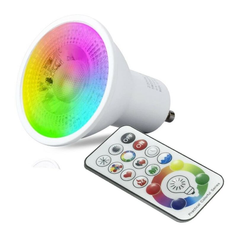 foto del prodotto partenopea utensili faretto led rgb luce calda con attacco gu10 multicolor gestibile con telecomando illuminazione per cromoterapia