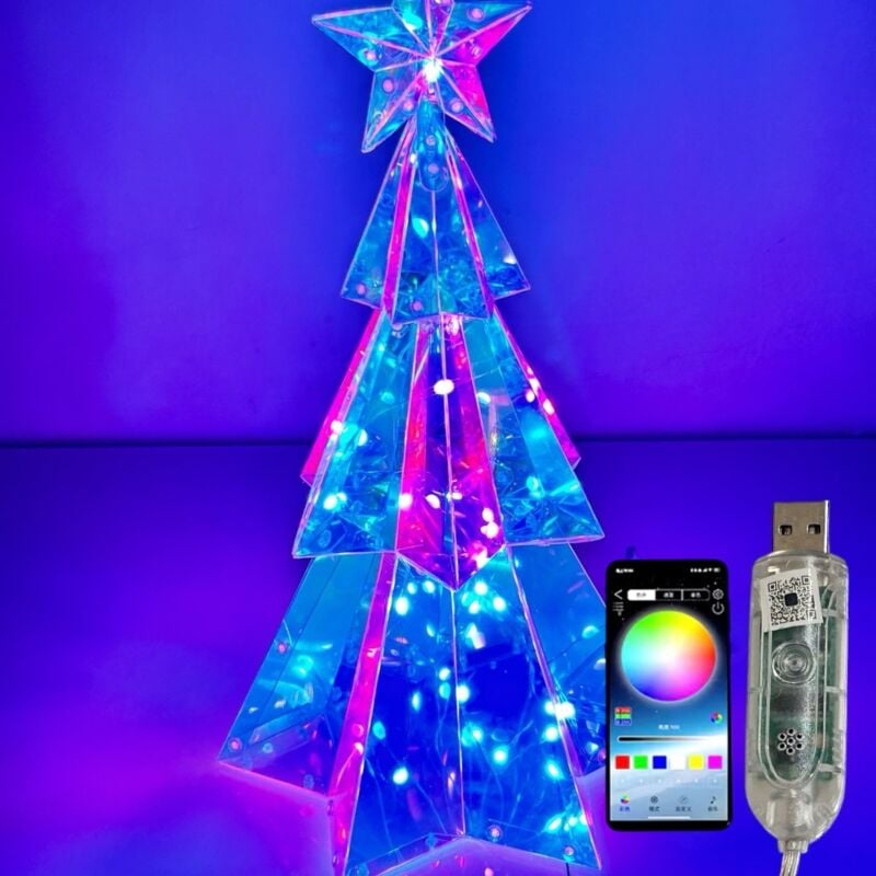 foto del prodotto partenopea utensili figura luminosa albero di natale 3d 30 led per decorazioni natalizie usb luci bluetooth gestite app