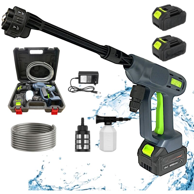 foto del prodotto partenopea utensili idropulitrice portatile a batteria 48v 6000mah brushless alta pressione con pistola, lancia, ugelli, tubo e accessori per auto,