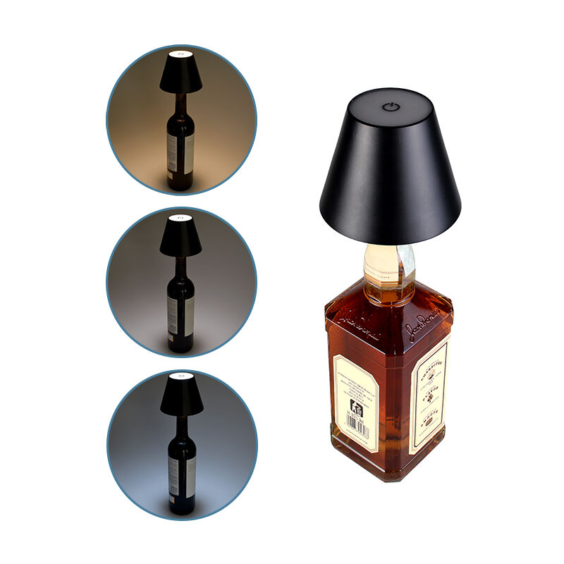 foto del prodotto partenopea utensili innovativa lampada led da tavolo portatile con tappo per bottiglia controllo touch e temperatura colore regolabile