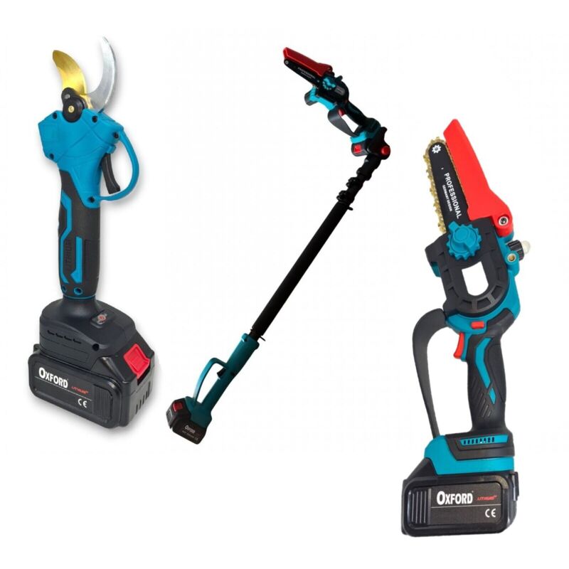 foto del prodotto partenopea utensili kit potatura 3 in 1 motosega e cesoia da 6 a batteria con asta telescopica fino a 2 metri 2 batterie incluse