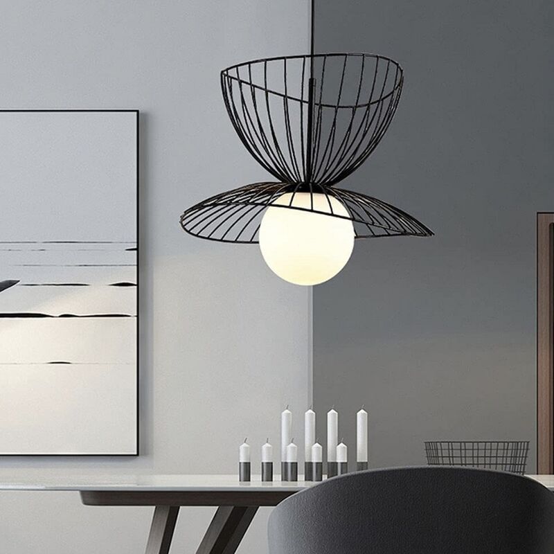 foto del prodotto partenopea utensili lampadario a sospensione moderno con fasce in metallo ferro intrecciate che cambia 3 forme design nero