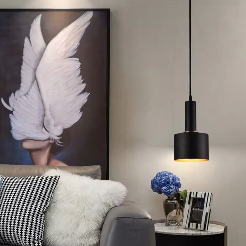 foto del prodotto partenopea utensili lampadario moderno pendente a sospensione in ferro nero attacco lampadine e27 per salone e penisole cucina
