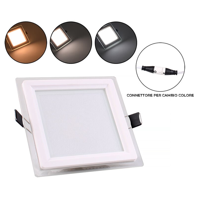 foto del prodotto partenopea utensili pannello led 9w quadrato bianco da incasso per controsoffitti cct slim vetro e con tre opzioni di temperatura colore