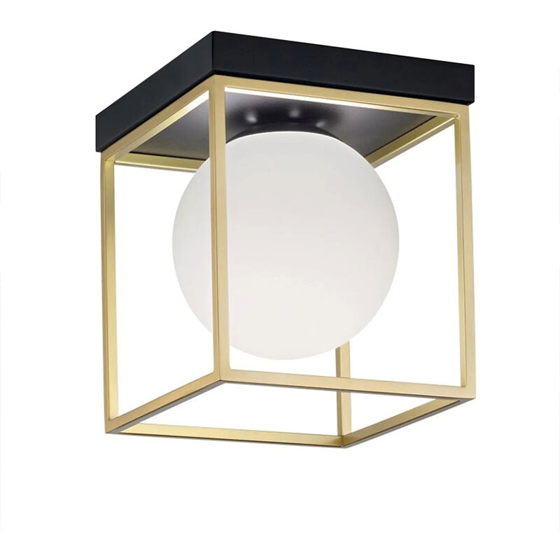 foto del prodotto partenopea utensili plafoniera da soffitto minimalista lampada in metallo nero bronzo con sfera in vetro per camera da letto g9