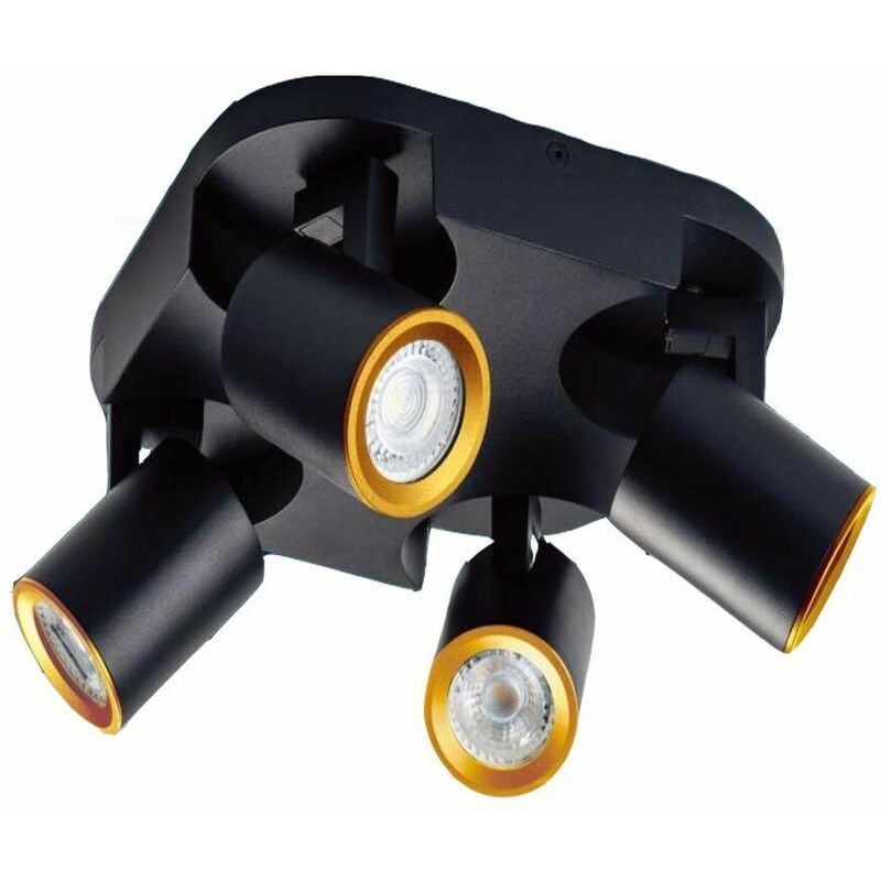 foto del prodotto partenopea utensili plafoniera lampada da soffitto quadrata nero e oro faretto direzionabile e attacco per lampade gu10 ad 4 diffusori