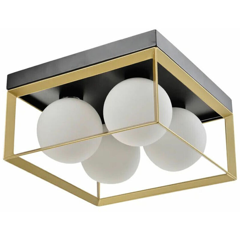 foto del prodotto partenopea utensili plafoniera lampada soffitto minimalista in metallo nero bronzo con 4 sfere palle bianche attacco g9