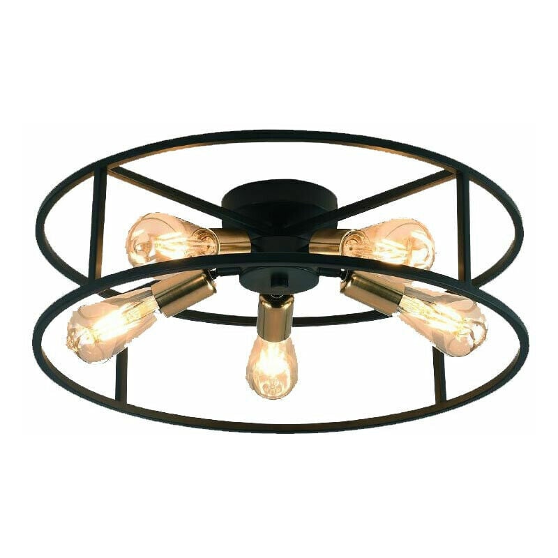 foto del prodotto partenopea utensili plafoniera soffitto moderna in stile industriale metallo colore nero e oro 5 portalampada e27