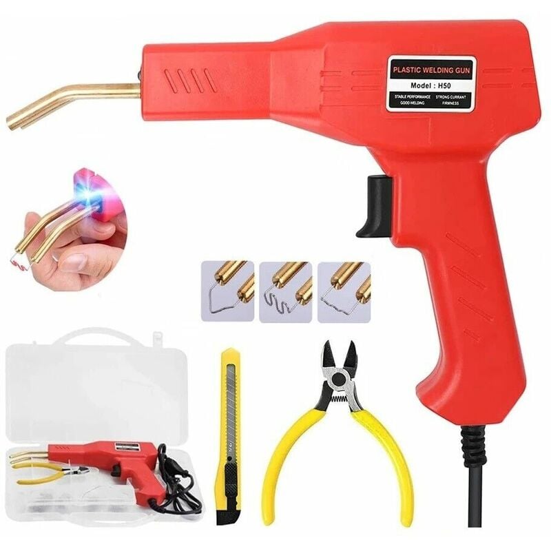foto del prodotto partenopea utensili saldatore ad aria calda per riparare plastica auto paraurti 50w con 200 graffette e pinza