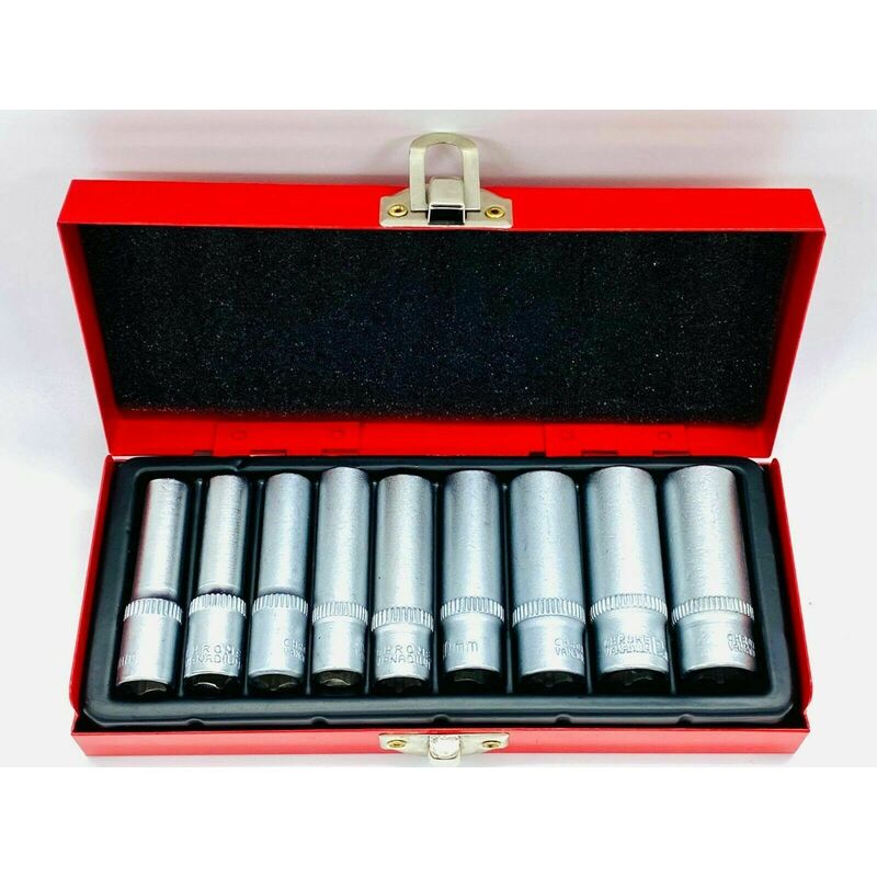 foto del prodotto partenopea utensili set di chiavi a bussola lunghe 9 pezzi con attacco 1 4 al cromo vanadium misure da 5 a 13