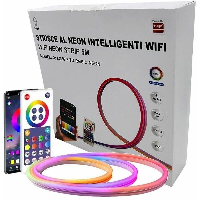 foto del prodotto partenopea utensili striscia led 5 metri flex effetto neon rgbic tubo intelligente multicolor ip65 smart google alexa