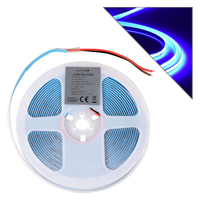foto del prodotto partenopea utensili striscia led cob 5m tagliabile luce blu a 24v elevata luminosita 1020 lm m con angolo di illuminazione a 180 