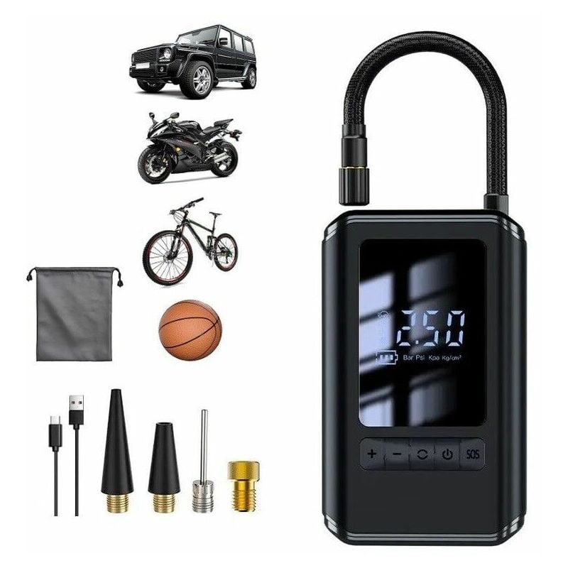foto del prodotto partenopea utensili super mini compressore ricaricabile usb 12v per bici auto moto gonfiatore portatile