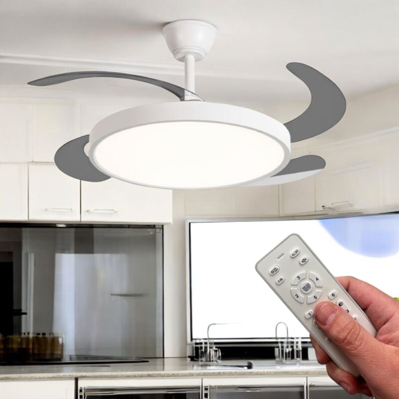 foto del prodotto partenopea utensili ventilatore da soffitto con lampada led 40w, pale a scomparsa, 6 velocit , telecomando e selezione temperatura colore