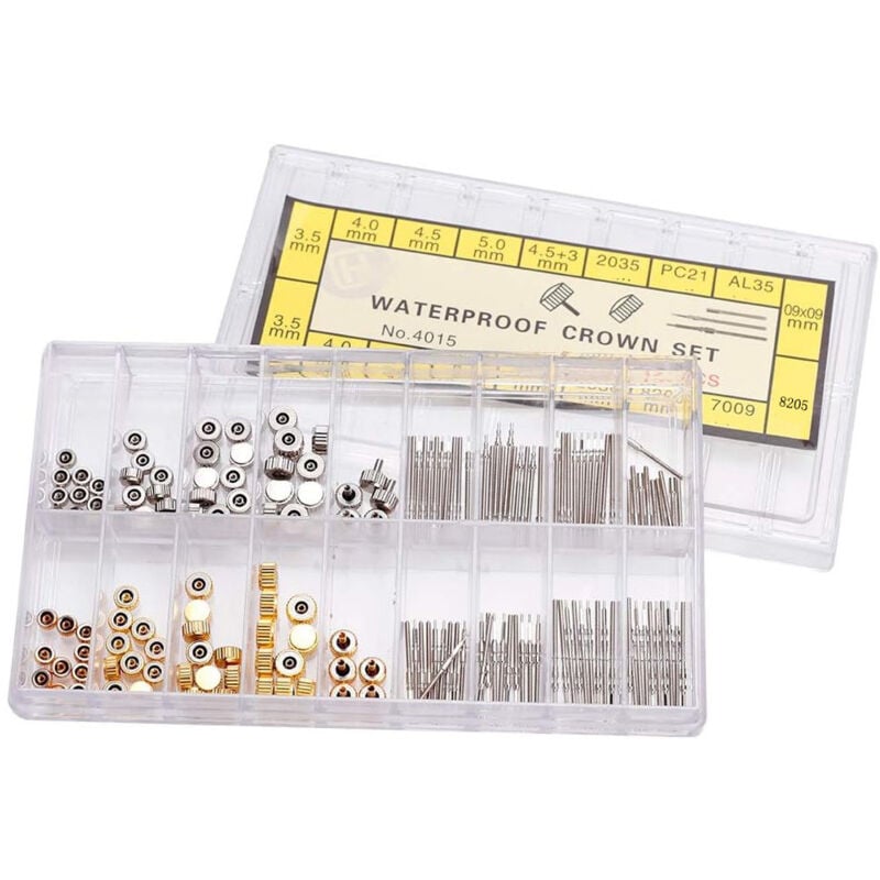 foto del prodotto parti di ricambio per corone di orologi, accessori di ricambio per corone di orologi assortiti in acciaio inossidabile, kit di strumenti per la