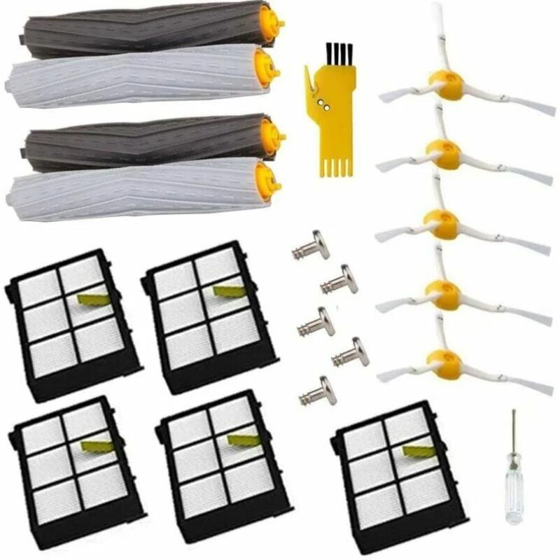 foto del prodotto parti di ricambio per irobot roomba 980 960 900 880 870 860 800 robot aspirapolvere 5 spazzole laterali, 5 viti, 5 filtri, 2 set di estrattori di