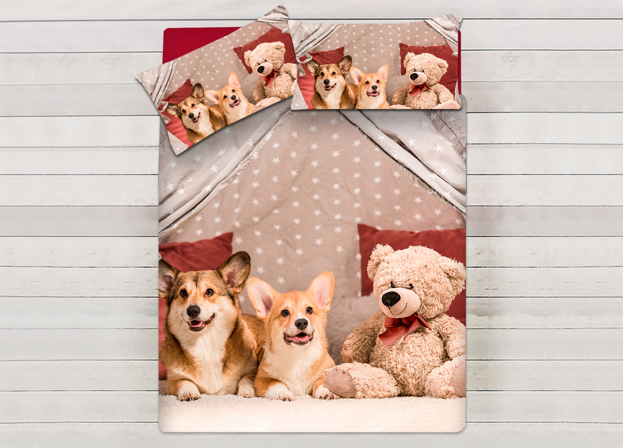 foto del prodotto parure copripiumino sacco piumino letto 100 cotone sogni d 39 oro disegno cani e orsi dis. 67 matrimoniale cani e orsi