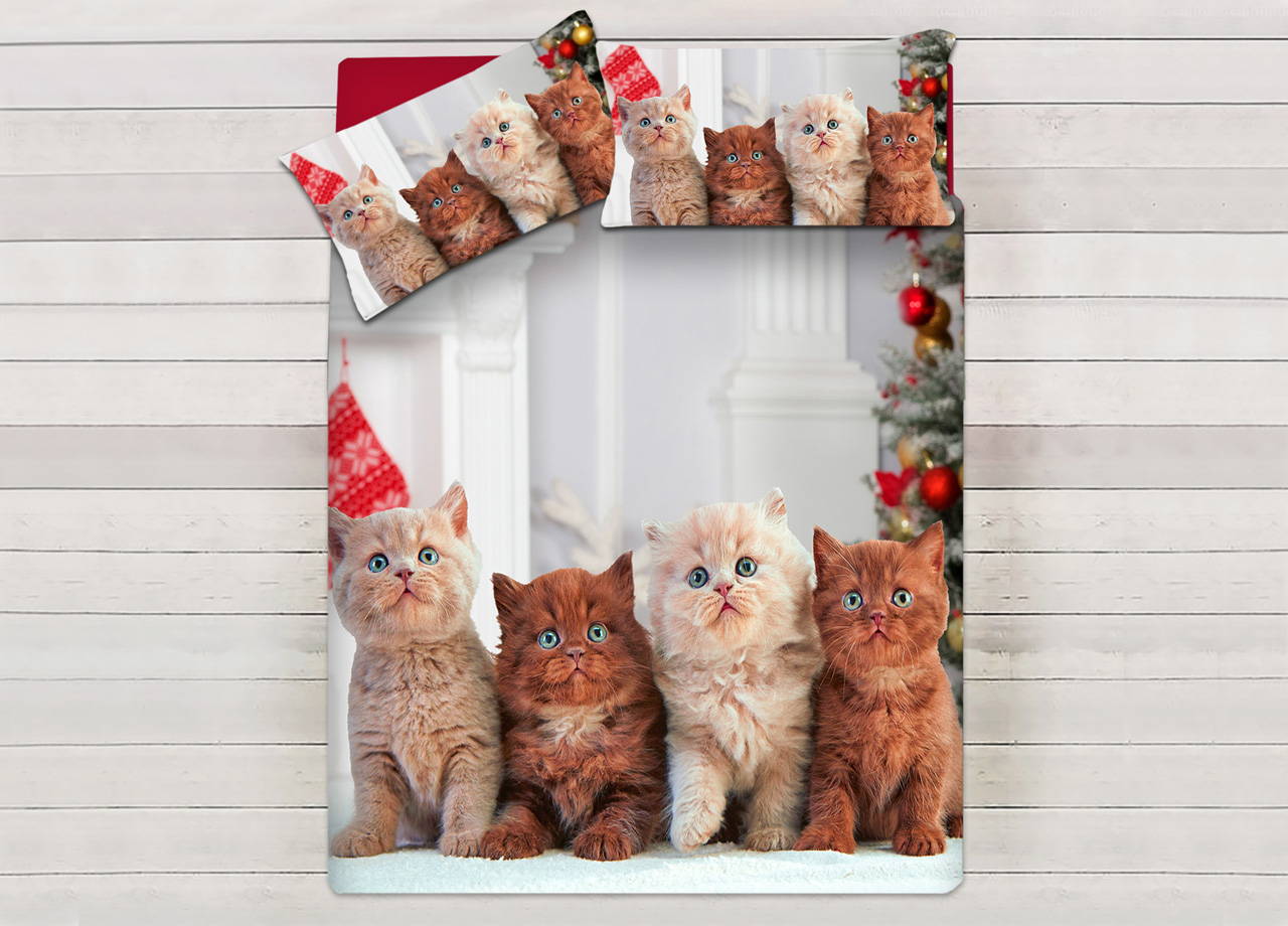 foto del prodotto parure copripiumino sacco piumino letto 100 cotone sogni d 39 oro disegno gatti natale dis. 69 matrimoniale gatti natale