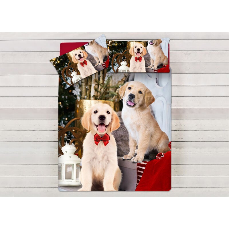 foto del prodotto parure copripiumino sacco piumino letto 100 cotone sogni d oro disegno cani dis. 72, misurasingolocolorecani