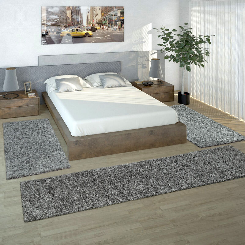 foto del prodotto parure scendiletto set di runner 3 pezzi tappeto shaggy tappeto runner griogio 2 pezzi 60x100 1 pezzo 70x250 paco home