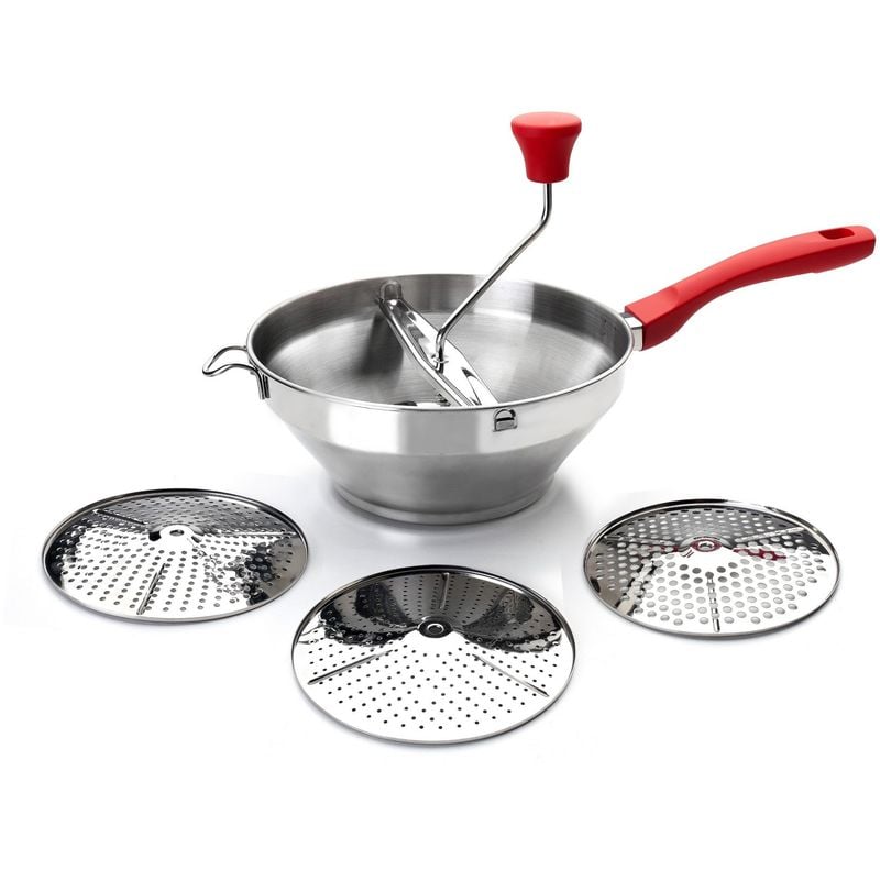 foto del prodotto pasapures luxe 3 discos 20 cm, acciaio inossidabile, argento rosso ibili