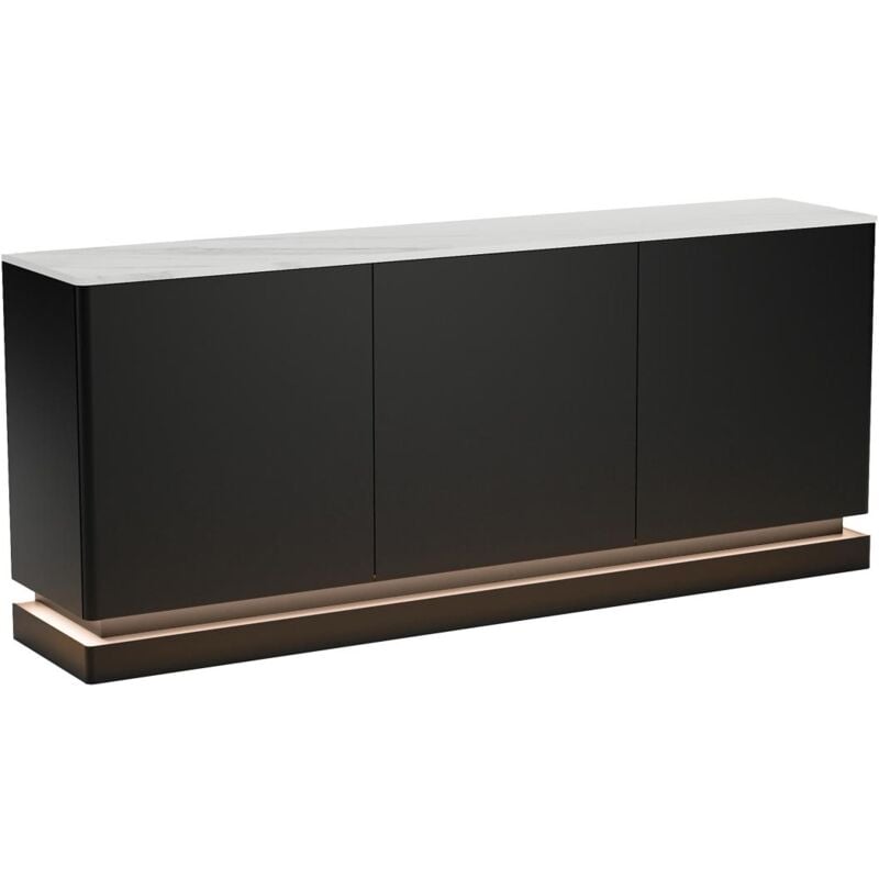 foto del prodotto pascal morabito - credenza 3 ante con led in mdf nero ed effetto marmo bianco - devika di