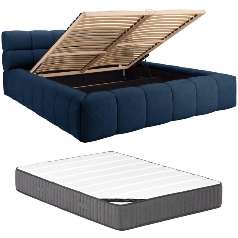 foto del prodotto pascal morabito - letto con contenitore 160 x 200 cm tessuto blu notte materasso - forvik ii di