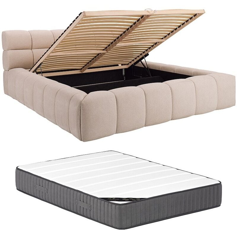 foto del prodotto pascal morabito - letto con contenitore 180 x 200 cm tessuto beige materasso - forvik ii di