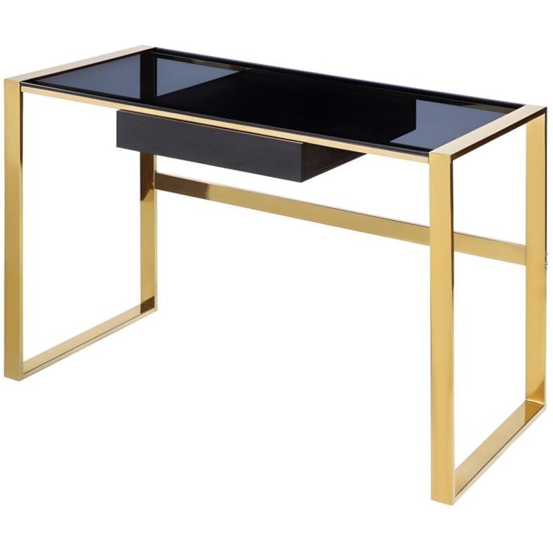 foto del prodotto pascal morabito - scrivania 1 cassetto vetro temperato e acciaio nero e dorato - sali di