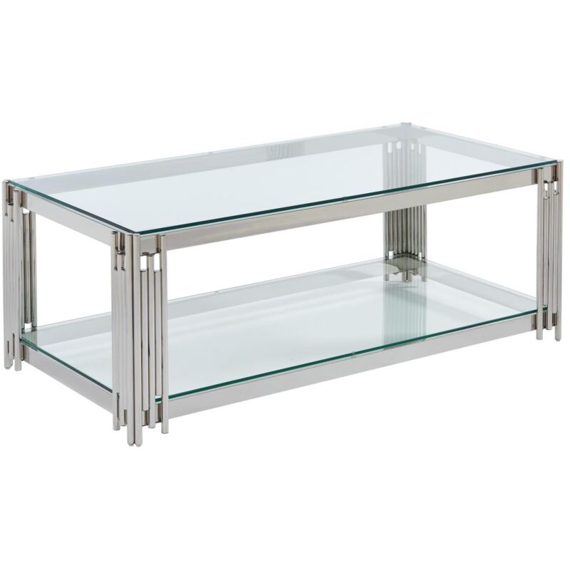 foto del prodotto pascal morabito - tavolino in vetro temperato e acciaio inossidabile cromato - nomelano di