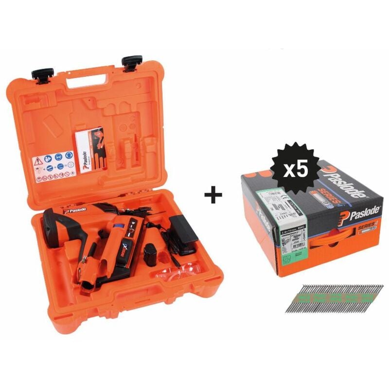 foto del prodotto paslode im90xi chiodatrice spit in valigetta batteria e caricabatteria 5 confezioni 2,8x70 dentellate - 054696