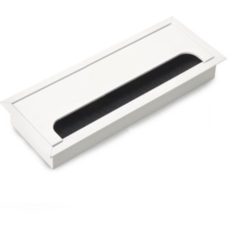 foto del prodotto passacavi da tavolo emuca quadrum, rettangolari, 269x80 mm, da incasso, alluminio, verniciato bianco