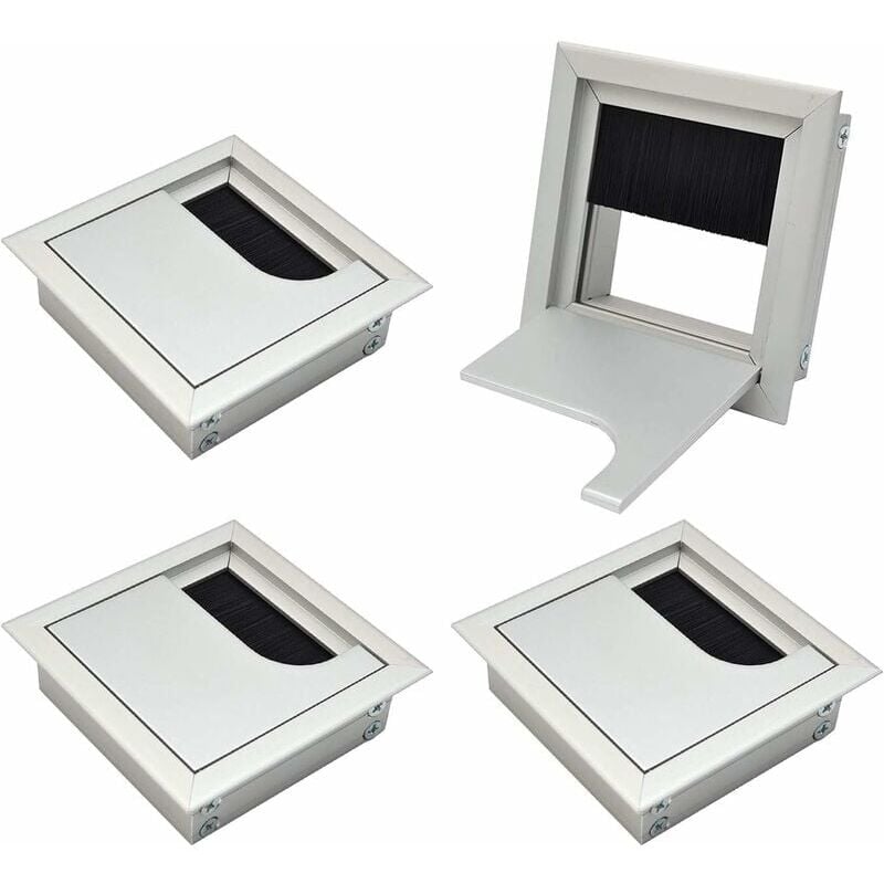 foto del prodotto passacavo quadrato in filo 80x80mm per incasso su tavolo da ufficio organizzatore cavi per mobili passacavo in alluminio anodizzato argento set di 4
