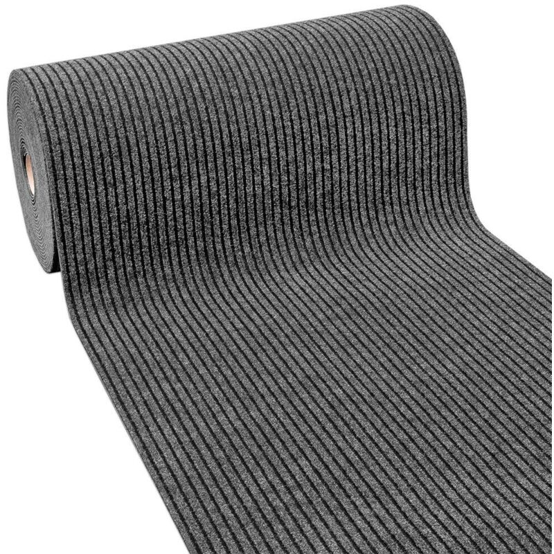 foto del prodotto passatoia antiscivolo corridoio moquette spessa interno esterno tappeto ingresso a righe antracite 100x240 cm