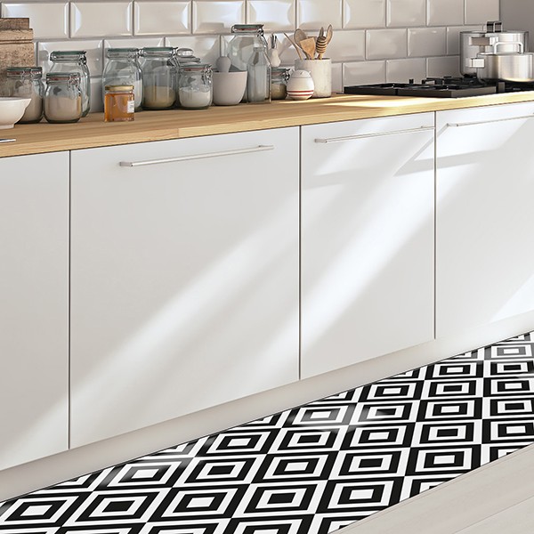 foto del prodotto passatoia da cucina in vinile lavabile e antigraffio black amp white 50x120