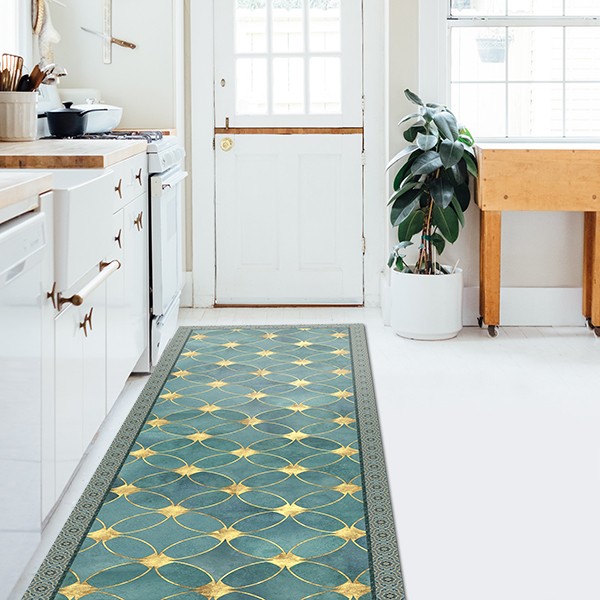 foto del prodotto passatoia da cucina in vinile lavabile e antigraffio green gold 50x180