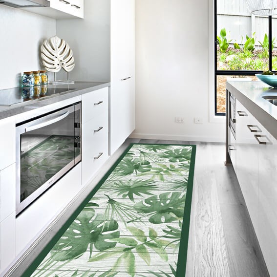 foto del prodotto passatoia da cucina in vinile lavabile e antigraffio green tropical 50x180
