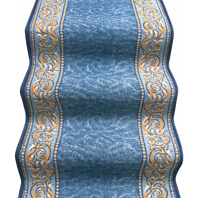 foto del prodotto passatoia scala bordata ingresso corridoio tappeto cucina gradini 100 made in italy stile barocco blu 67x80 cm