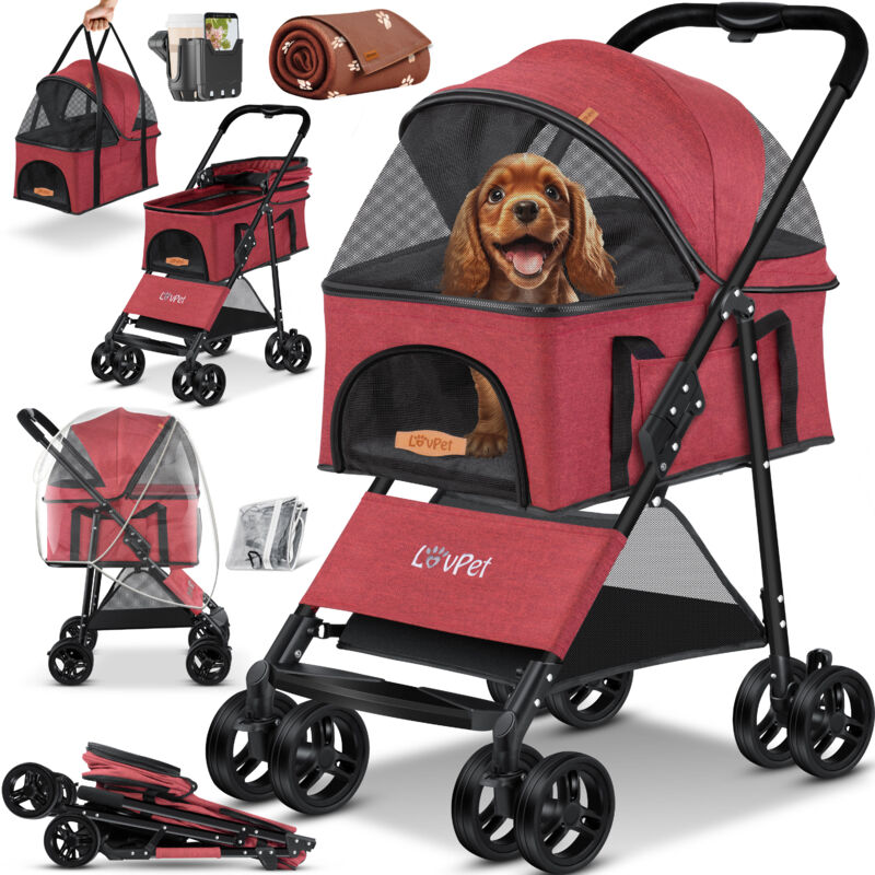 foto del prodotto passeggino per cani 2in1 borsa per il trasporto di box per cani pieghevole fino a 20 kg buggy per animali domestici con finestre a rete e copertura