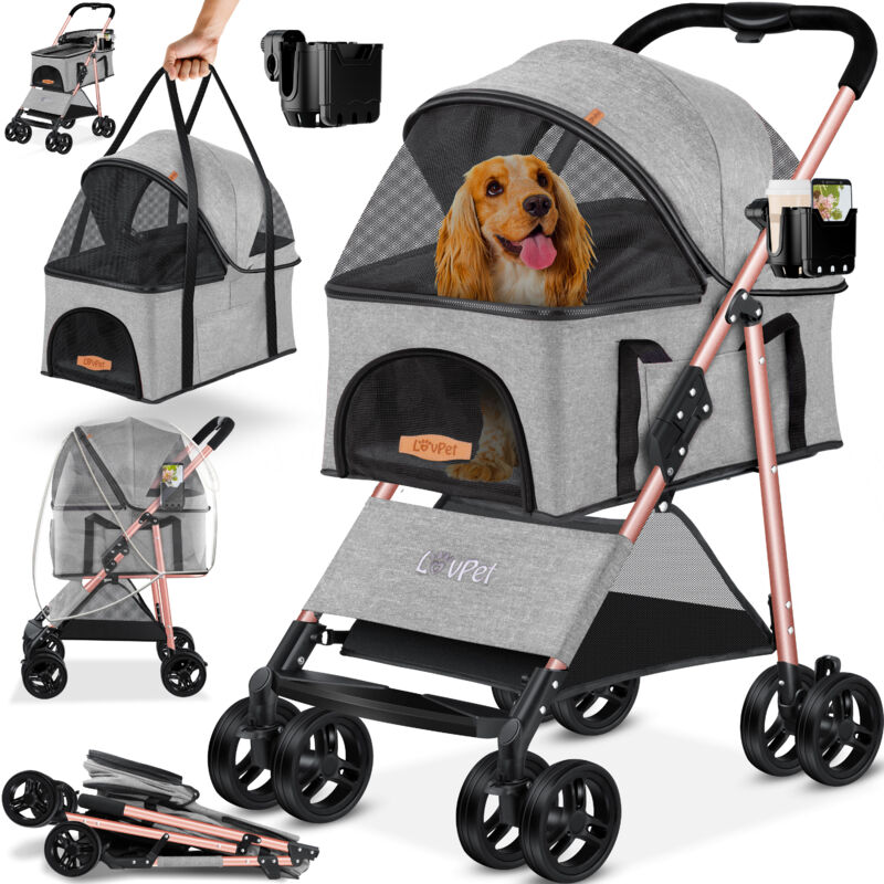 foto del prodotto passeggino per cani 2in1 dog buggy borsa per il trasporto di cani box pieghevole fino a 20 kg animali domestici buggy con finestre a rete e copertura